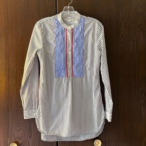 Gap long sleeved navy and white stripped blouse with blue and red lace front. S